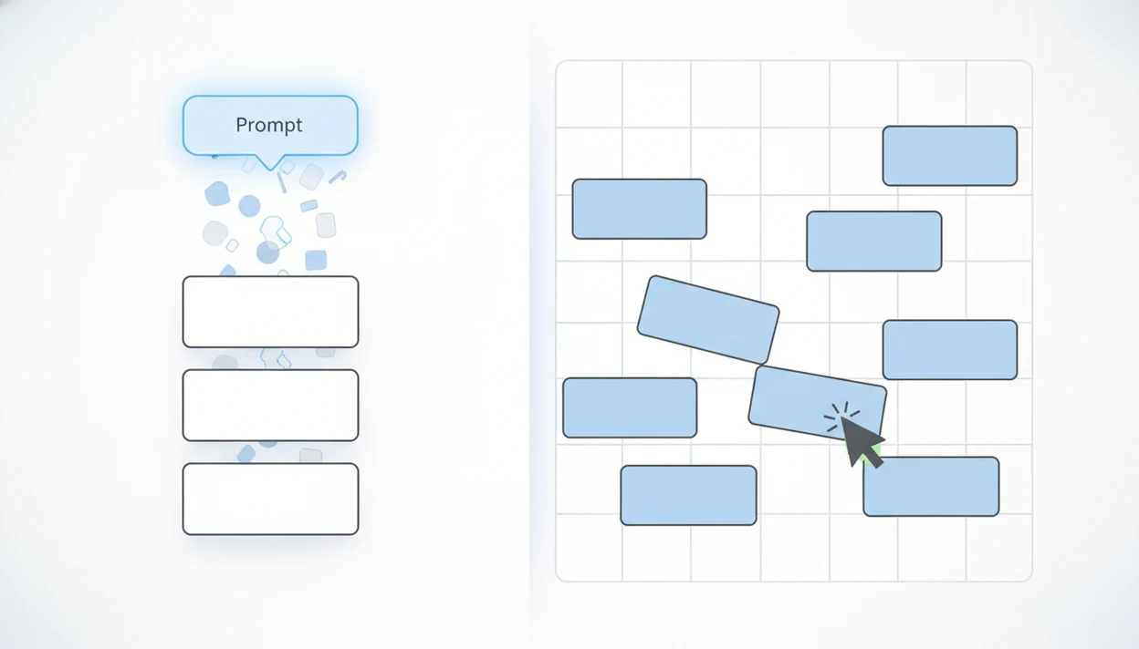 Side-by-side illustration of AI-generated form drafting and manual drag-and-drop form building.