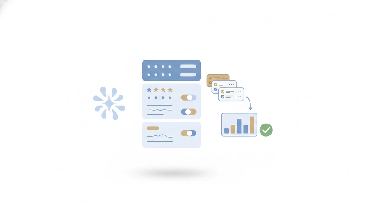 An abstract form builder workflow shows AI suggestions turning into feedback questions and response summaries.