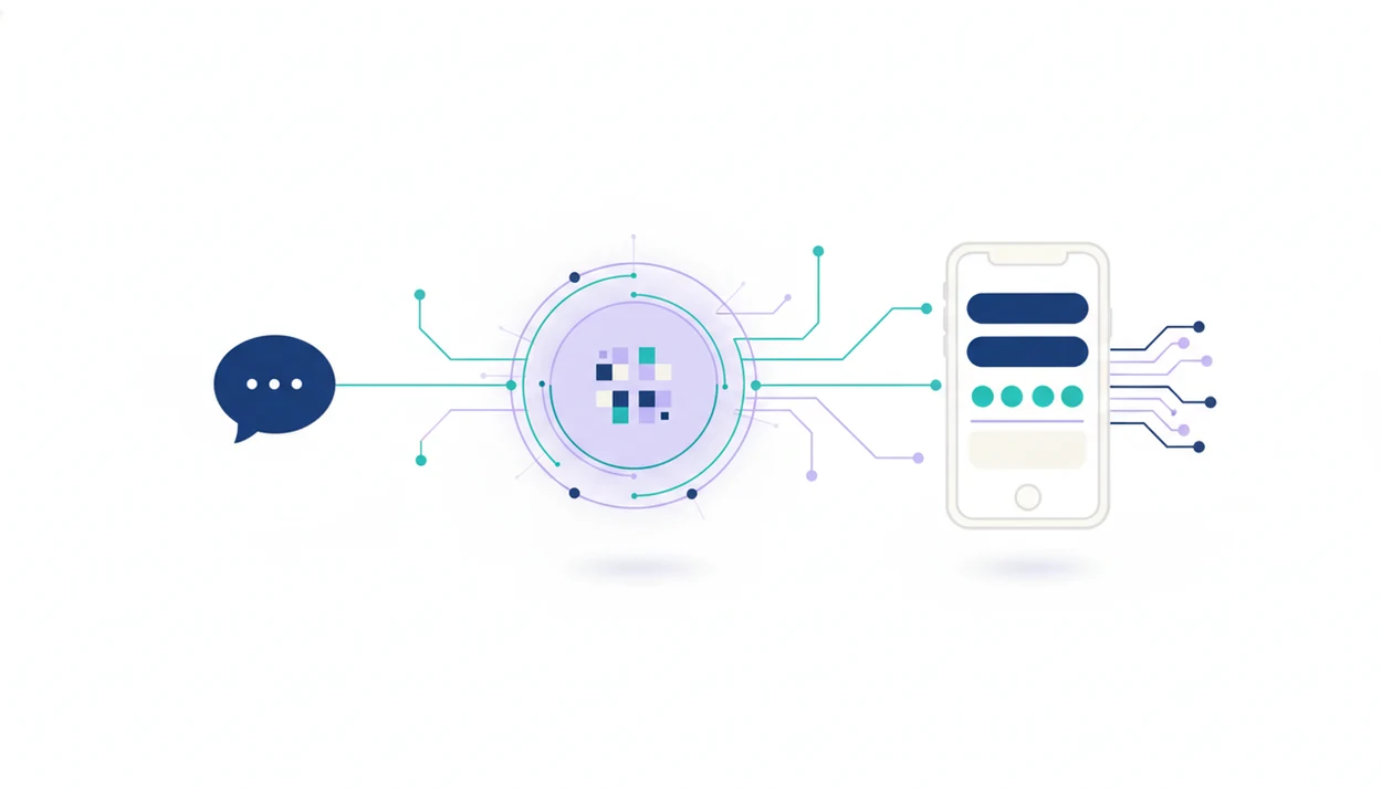 A simple diagram shows an AI prompt becoming structured mobile form fields on a phone.